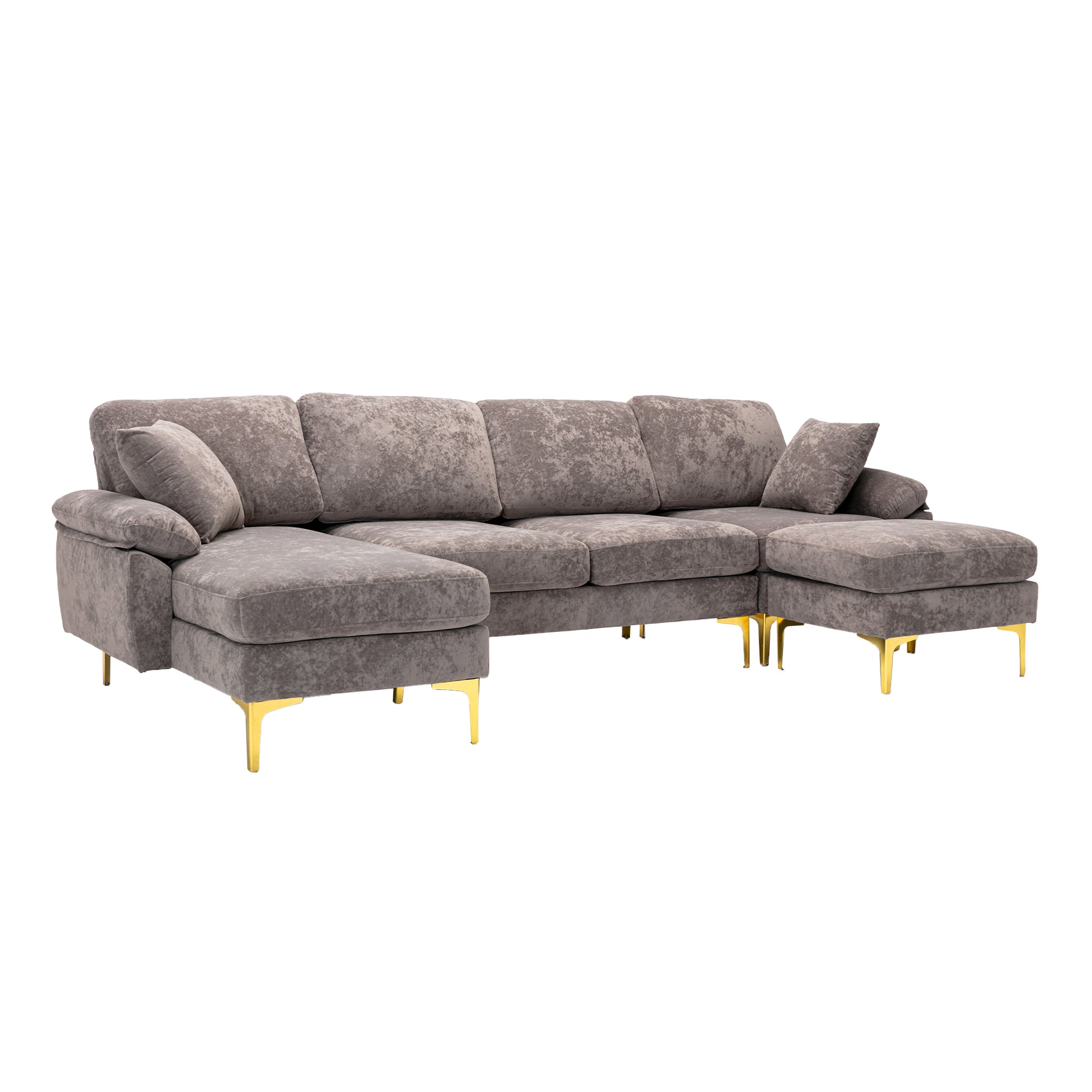 Coolmore U Shape Sectional Sofa With Ottomanreversible Sofa Couch For Living Room,Spacious Furniture,Durable Couch Removable And Machine Washable Cover Grey Velvet Grey Primary Living Space Foam Velvet 4 Seat