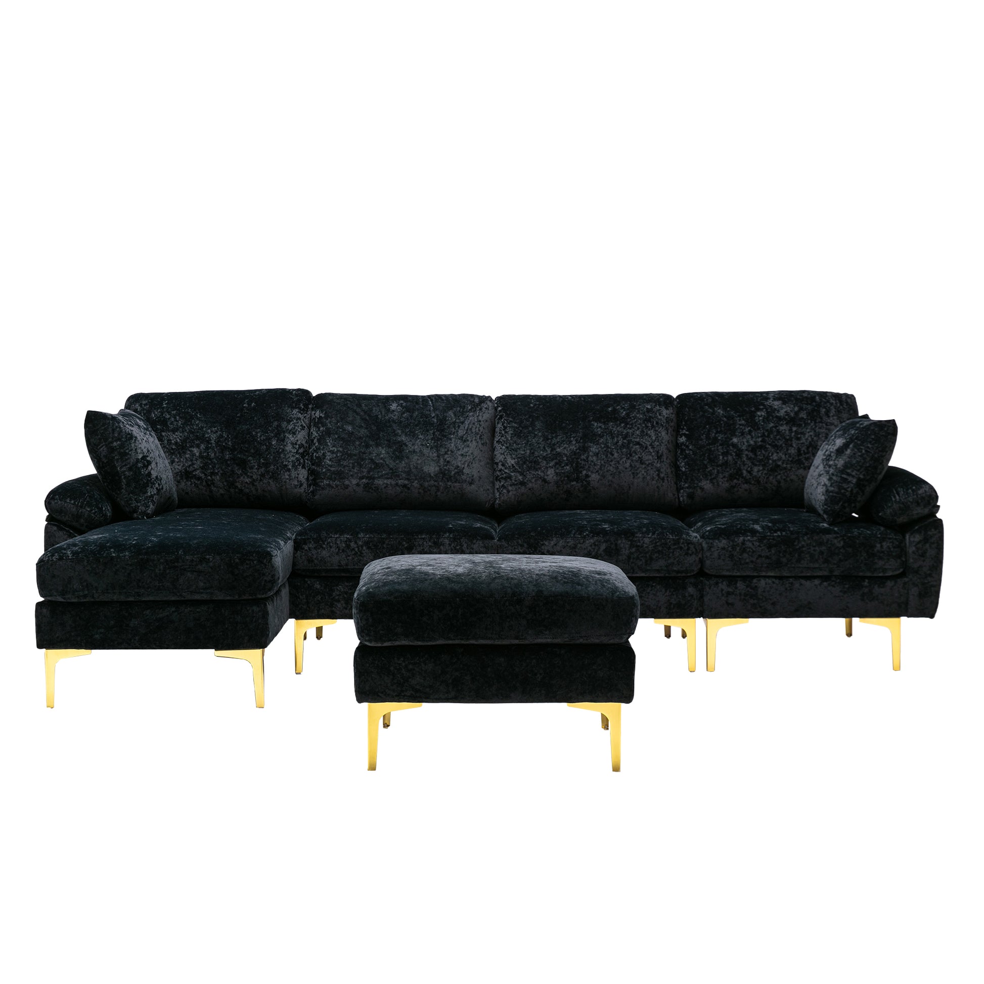 Coolmore U Shape Sectional Sofa With Ottomanreversible Sofa Couch For Living Room,Spacious Furniture,Durable Couch Removable And Machine Washable Cover Black Velvet Black Primary Living Space Foam Velvet 4 Seat