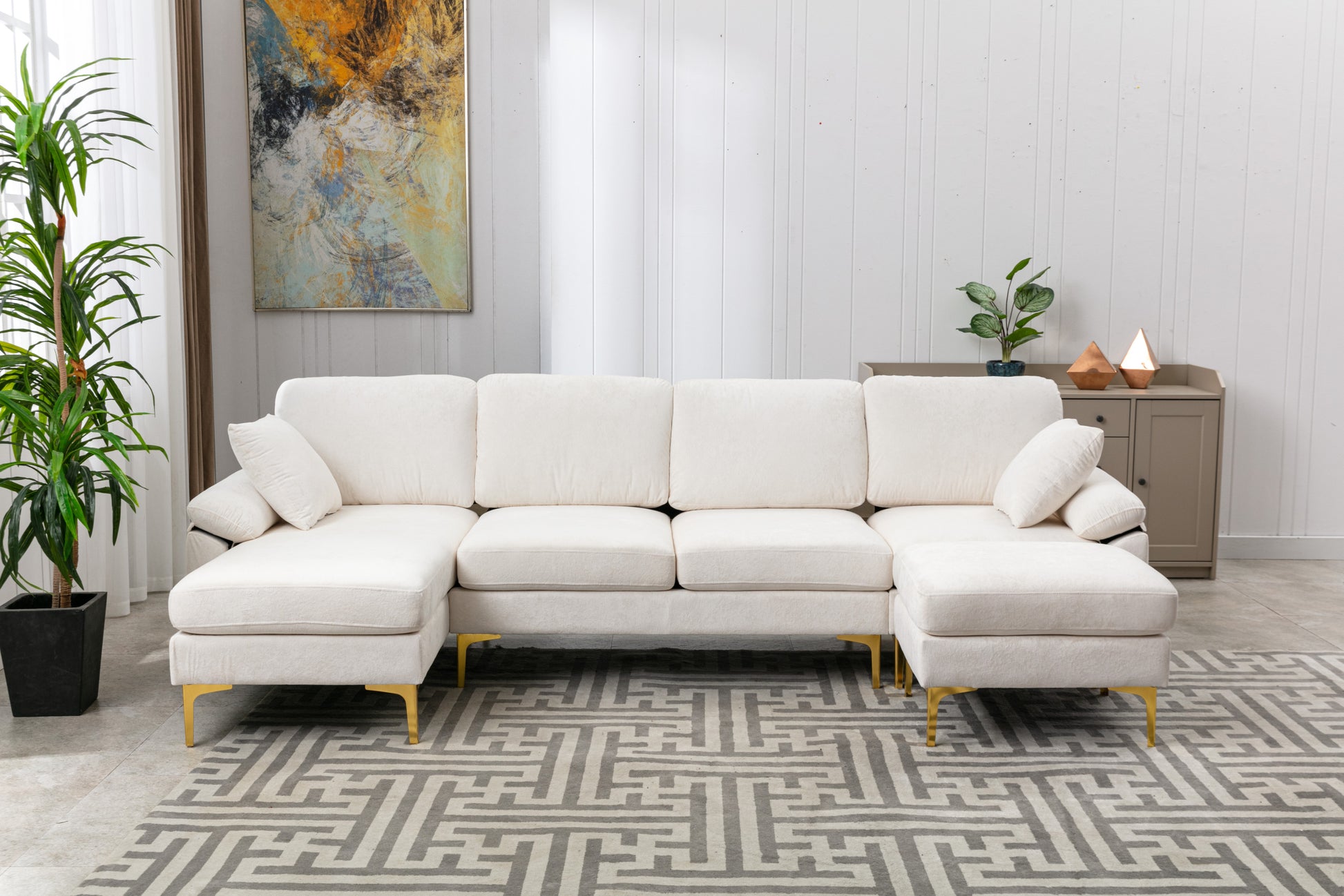 Coolmore U Shape Sectional Sofa With Ottomanreversible Sofa Couch For Living Room,Spacious Furniture,Durable Couch Removable And Machine Washable Cover White Teddy White Foam Velvet 4 Seat