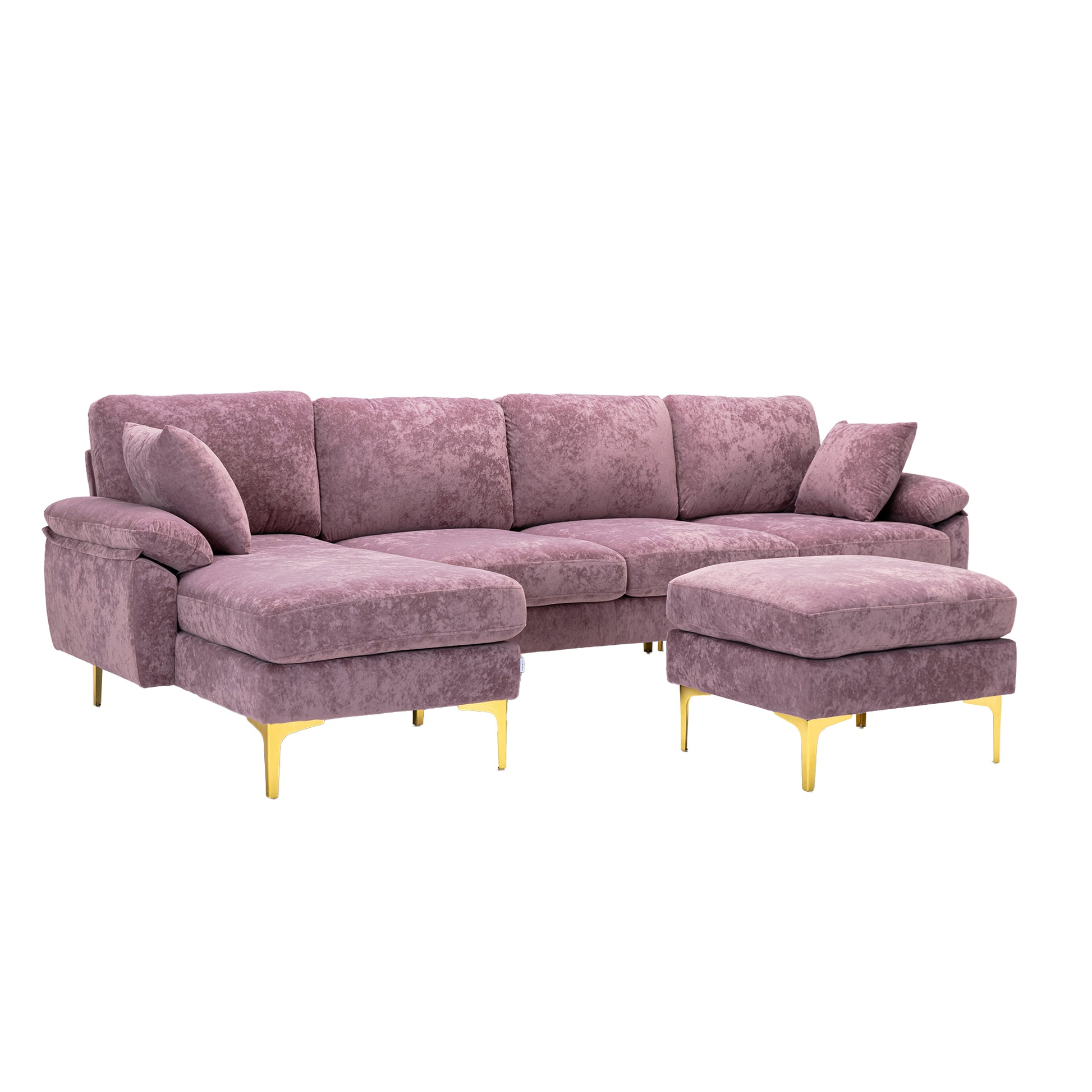 Coolmore U Shape Sectional Sofa With Ottomanreversible Sofa Couch For Living Room,Spacious Furniture,Durable Couch Removable And Machine Washable Cover Purple Velvet Purple Primary Living Space Foam Velvet 4 Seat
