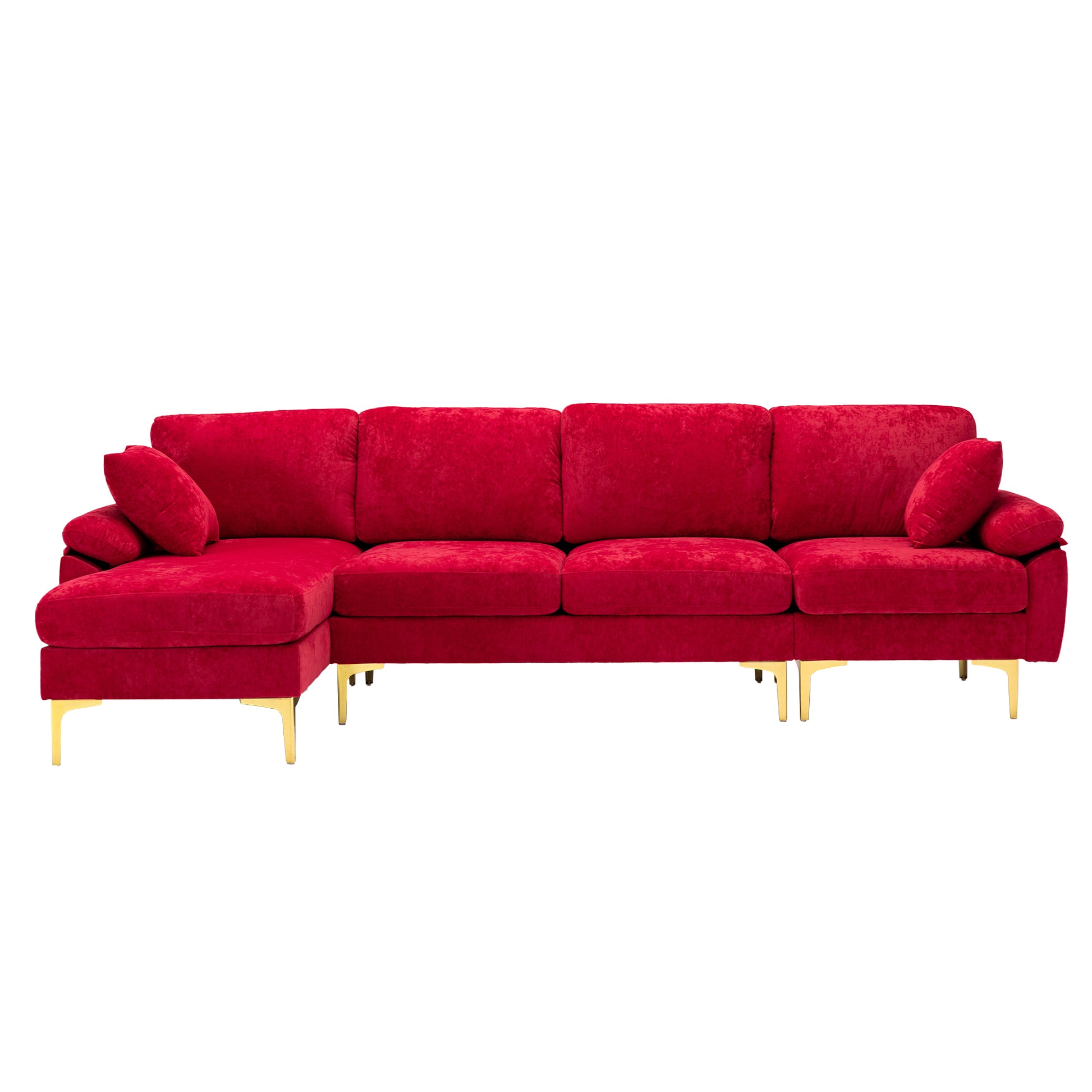 Coolmore U Shape Sectional Sofa With Ottomanreversible Sofa Couch For Living Room,Spacious Furniture,Durable Couch Removable And Machine Washable Cover Red Velvet Red Primary Living Space Foam Velvet 4 Seat