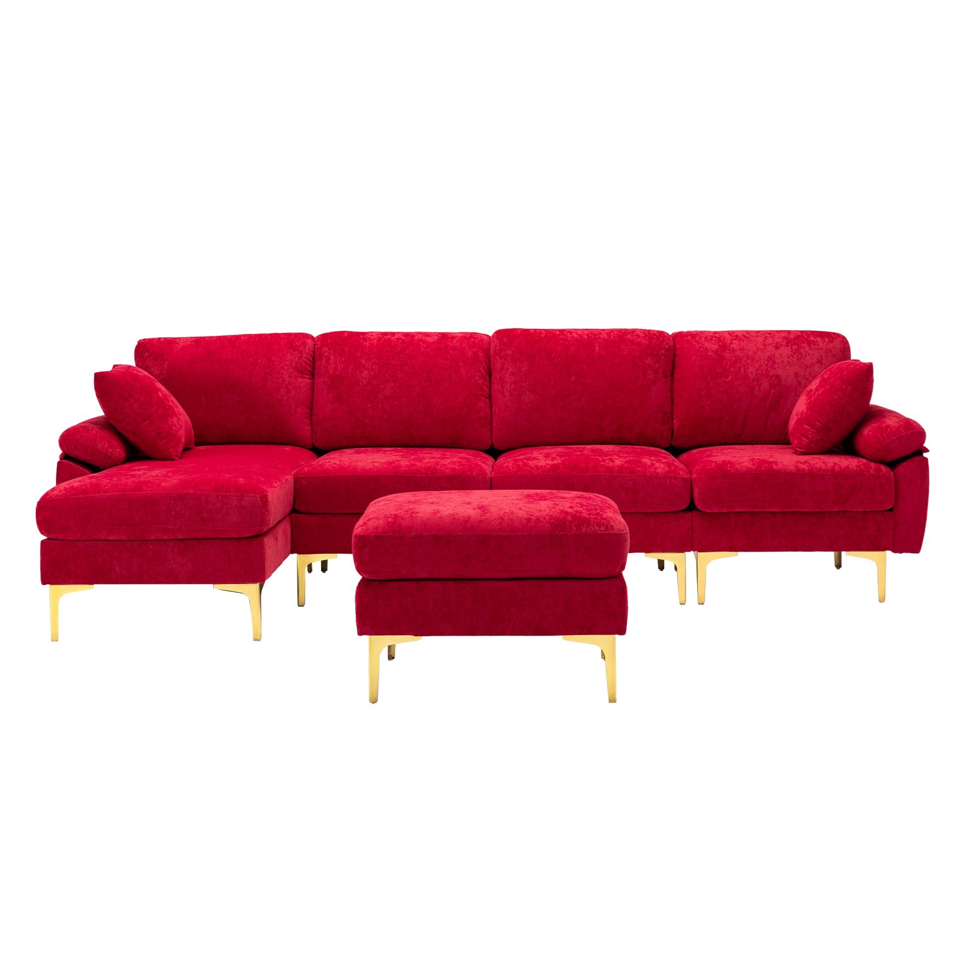 Coolmore U Shape Sectional Sofa With Ottomanreversible Sofa Couch For Living Room,Spacious Furniture,Durable Couch Removable And Machine Washable Cover Red Velvet Red Primary Living Space Foam Velvet 4 Seat