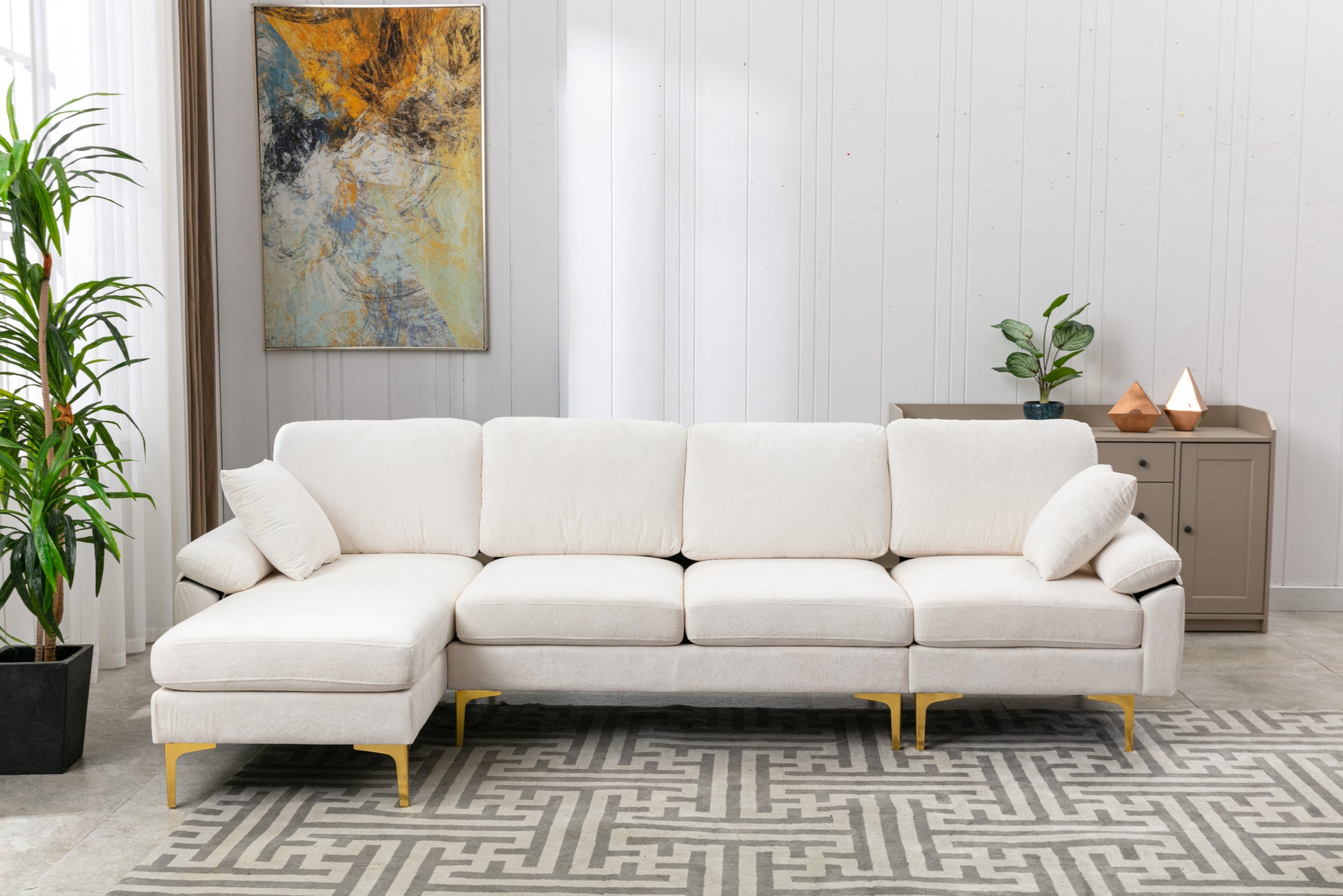 Coolmore U Shape Sectional Sofa With Ottomanreversible Sofa Couch For Living Room,Spacious Furniture,Durable Couch Removable And Machine Washable Cover White Teddy White Foam Velvet 4 Seat