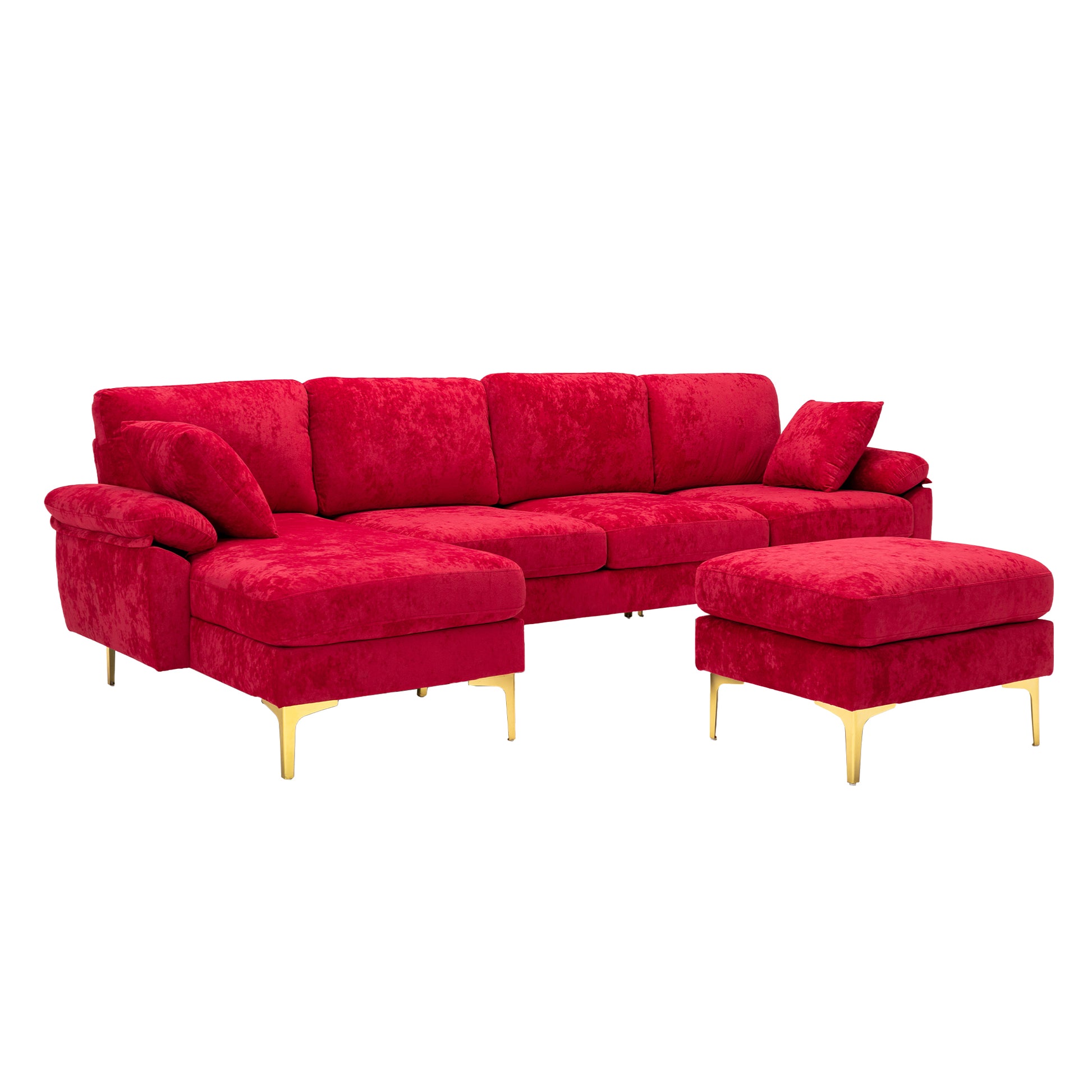 Coolmore U Shape Sectional Sofa With Ottomanreversible Sofa Couch For Living Room,Spacious Furniture,Durable Couch Removable And Machine Washable Cover Red Velvet Red Primary Living Space Foam Velvet 4 Seat