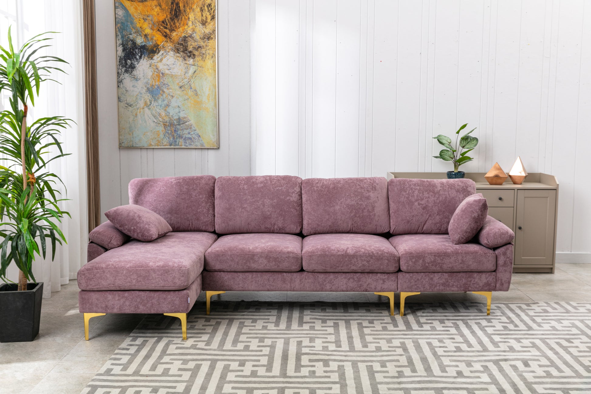 Coolmore U Shape Sectional Sofa With Ottomanreversible Sofa Couch For Living Room,Spacious Furniture,Durable Couch Removable And Machine Washable Cover Purple Velvet Purple Primary Living Space Foam Velvet 4 Seat