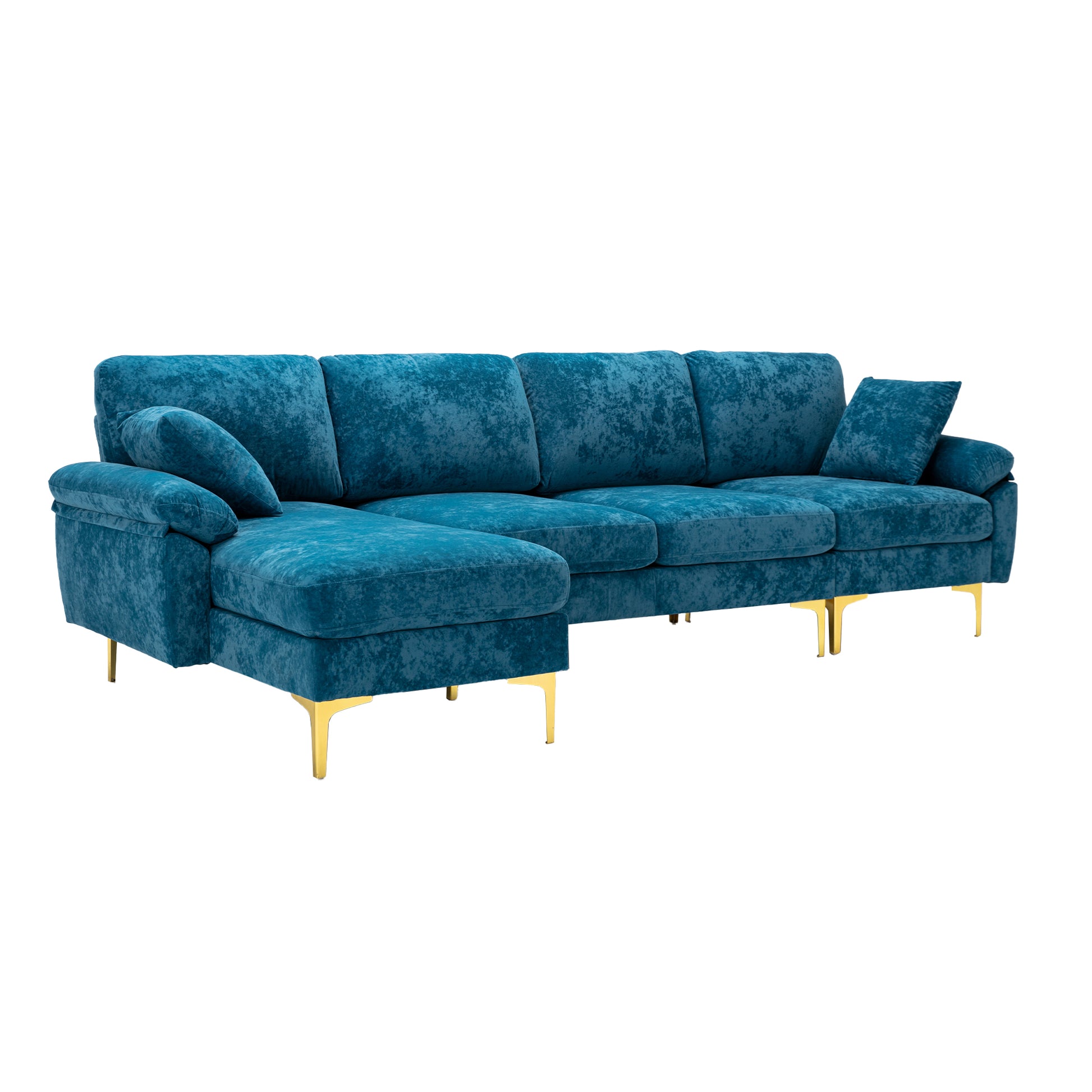 Coolmore U Shape Sectional Sofa With Ottomanreversible Sofa Couch For Living Room,Spacious Furniture,Durable Couch Removable And Machine Washable Cover Light Blue Velvet Light Blue Primary Living Space Foam Velvet 4 Seat