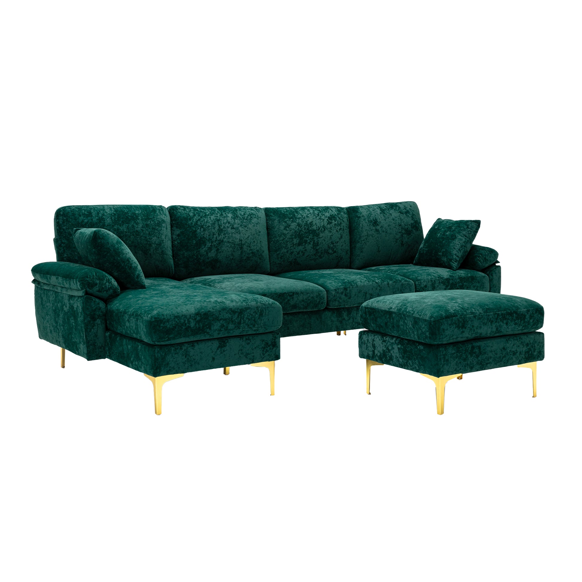 Coolmore U Shape Sectional Sofa With Ottomanreversible Sofa Couch For Living Room,Spacious Furniture,Durable Couch Removable And Machine Washable Cover Emerald Velvet Emerald Primary Living Space Foam Velvet 4 Seat