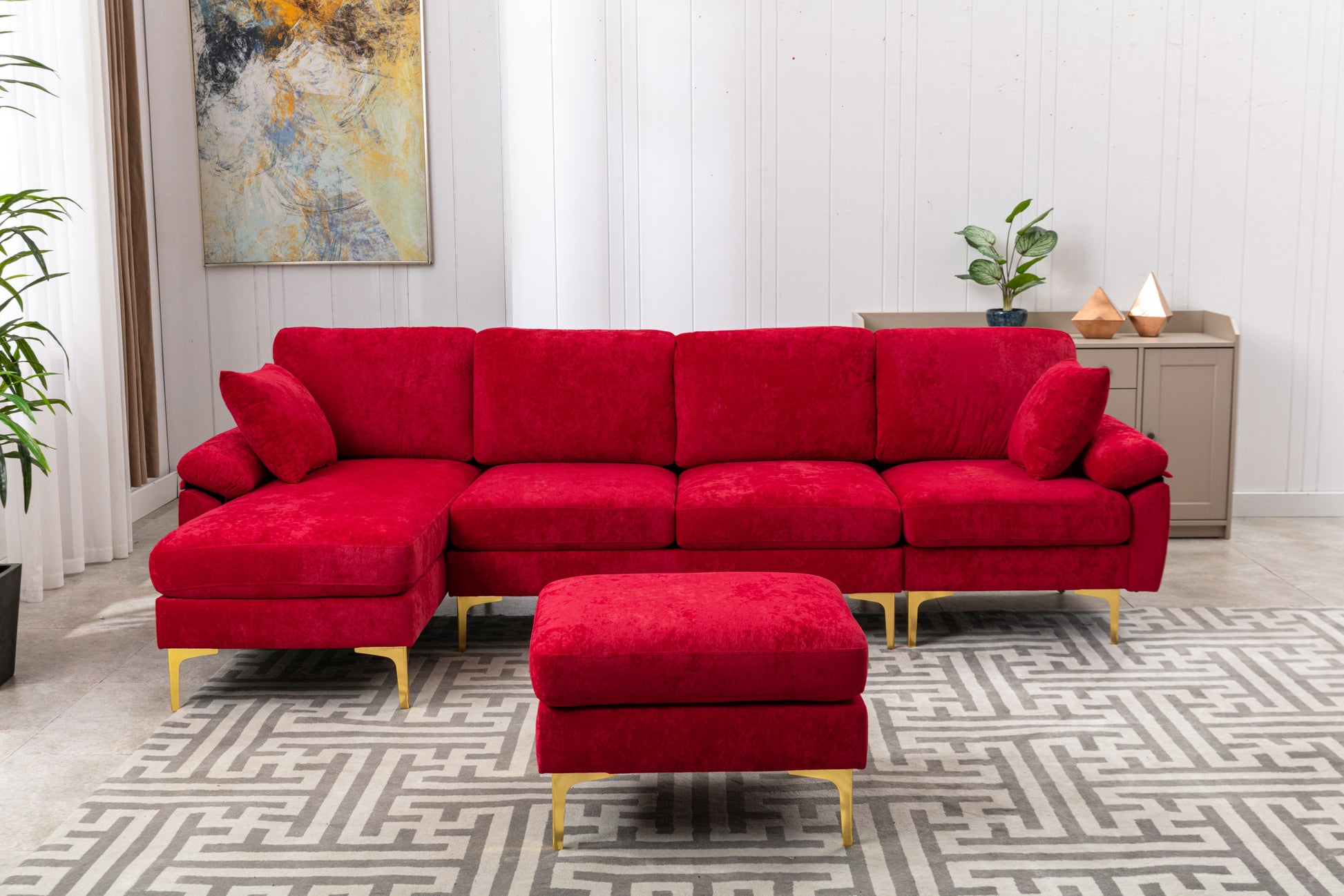 Coolmore U Shape Sectional Sofa With Ottomanreversible Sofa Couch For Living Room,Spacious Furniture,Durable Couch Removable And Machine Washable Cover Red Velvet Red Primary Living Space Foam Velvet 4 Seat
