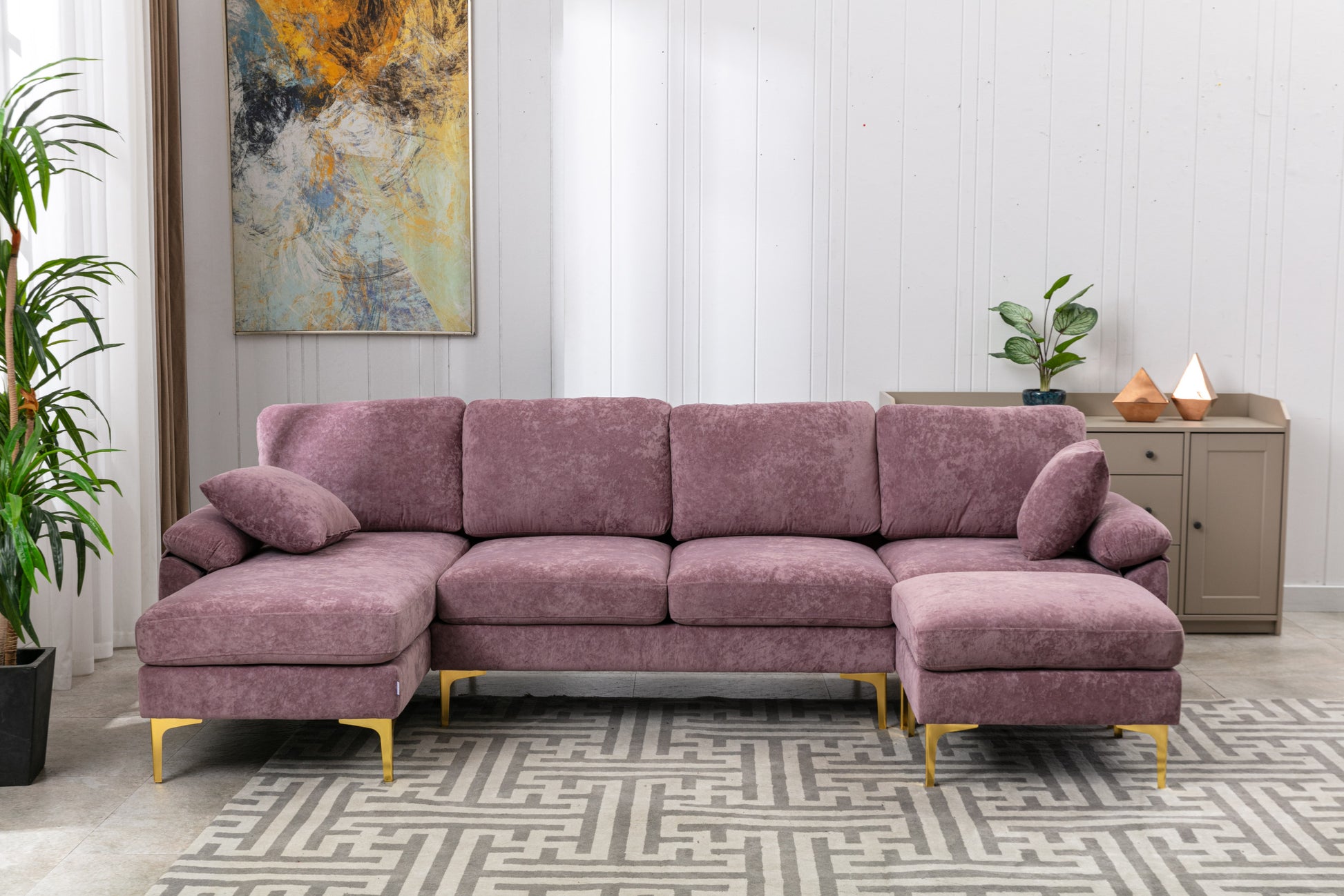 Coolmore U Shape Sectional Sofa With Ottomanreversible Sofa Couch For Living Room,Spacious Furniture,Durable Couch Removable And Machine Washable Cover Purple Velvet Purple Primary Living Space Foam Velvet 4 Seat
