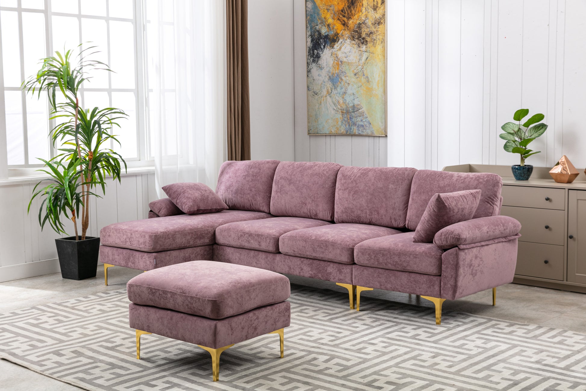 Coolmore U Shape Sectional Sofa With Ottomanreversible Sofa Couch For Living Room,Spacious Furniture,Durable Couch Removable And Machine Washable Cover Purple Velvet Purple Primary Living Space Foam Velvet 4 Seat