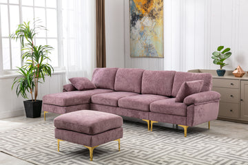 Coolmore U Shape Sectional Sofa With Ottomanreversible Sofa Couch For Living Room,Spacious Furniture,Durable Couch Removable And Machine Washable Cover Purple Velvet Purple Primary Living Space Foam Velvet 4 Seat