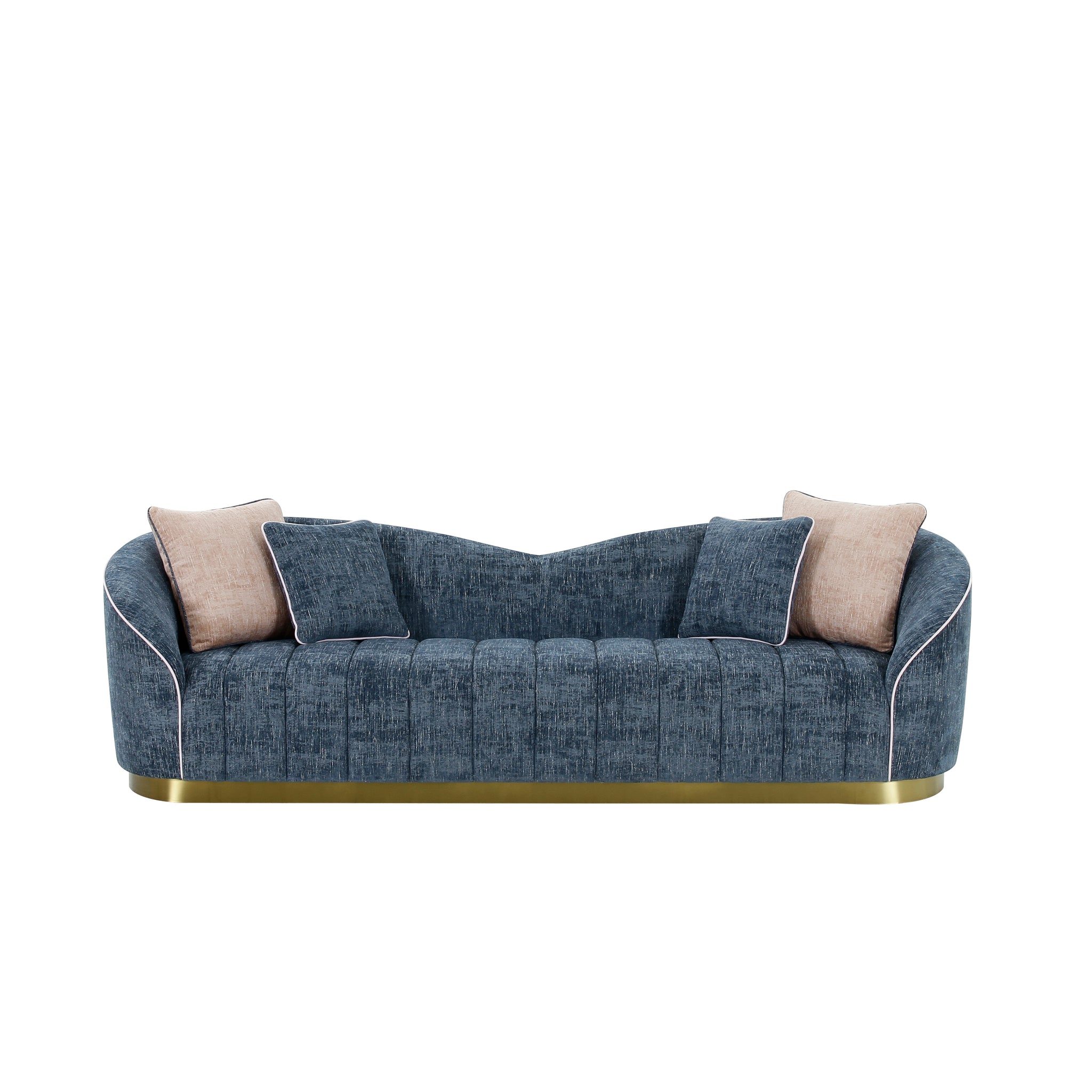 Modern Living Room 4 Seater Sofa Navy Blue Polyester