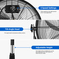 Simple Deluxe 18 Inch Pedestal Standing Fan, High Velocity, Heavy Duty Metal For Industrial, Commercial, Residential, Greenhouse Use, Black Black Metal