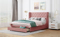 Queen Size Storage Bed Velvet Upholstered Platform Bed With Wingback Headboard And A Big Drawer Pink Pink Upholstered