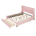 Queen Size Storage Bed Velvet Upholstered Platform Bed With Wingback Headboard And A Big Drawer Pink Pink Upholstered