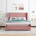 Queen Size Storage Bed Velvet Upholstered Platform Bed With Wingback Headboard And A Big Drawer Pink Pink Upholstered