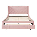 Queen Size Storage Bed Velvet Upholstered Platform Bed With Wingback Headboard And A Big Drawer Pink Pink Upholstered
