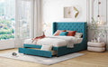 Queen Size Storage Bed Velvet Upholstered Platform Bed With Wingback Headboard And A Big Drawer Blue Blue Upholstered