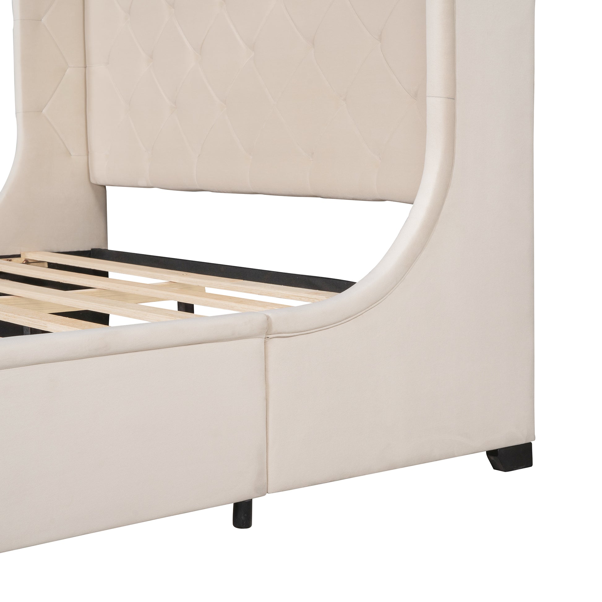 Queen Size Storage Bed Velvet Upholstered Platform Bed With Wingback Headboard And A Big Drawer Beige Beige Upholstered