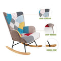 Rocking Chair, Mid Century Fabric Rocker Chair With Wood Legs And Patchwork Linen For Livingroom Bedroom Multicolor Linen