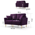 Eggplant Velvet Round Arm Loveseat 2 Seat Sofa With 2 Throw Pillows Purple Foam Velvet 2 Seat