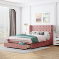 Queen Size Storage Bed Velvet Upholstered Platform Bed With Wingback Headboard And A Big Drawer Pink Pink Upholstered