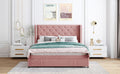 Queen Size Storage Bed Velvet Upholstered Platform Bed With Wingback Headboard And A Big Drawer Pink Pink Upholstered