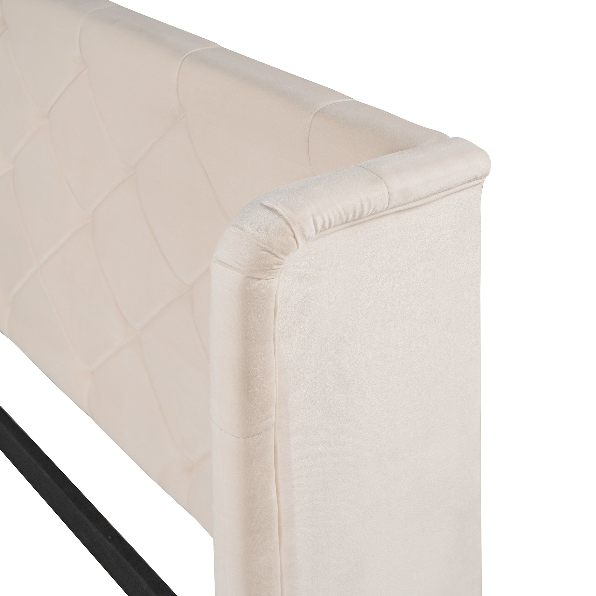 Queen Size Storage Bed Velvet Upholstered Platform Bed With Wingback Headboard And A Big Drawer Beige Beige Upholstered