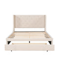 Queen Size Storage Bed Velvet Upholstered Platform Bed With Wingback Headboard And A Big Drawer Beige Beige Upholstered