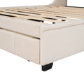 Queen Size Storage Bed Velvet Upholstered Platform Bed With Wingback Headboard And A Big Drawer Beige Beige Upholstered