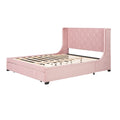Queen Size Storage Bed Velvet Upholstered Platform Bed With Wingback Headboard And A Big Drawer Pink Pink Upholstered