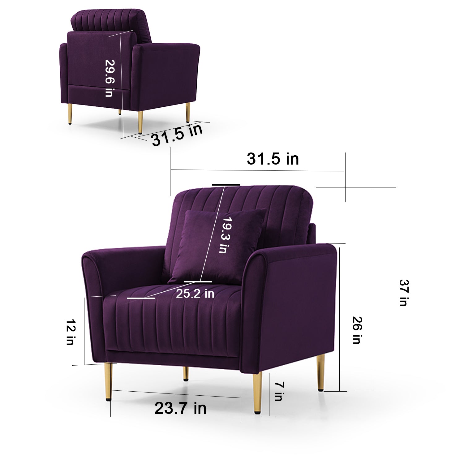 Mid Century Modern Sectional Sofa Set, Couch Sets For Living Room 3 Pieces, 2 Piece Fabric Arm Chair And 1 Piece Loveseat Set For Living Room, Purple Velvet Purple Foam Velvet 4 Seat