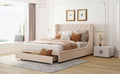 Queen Size Storage Bed Velvet Upholstered Platform Bed With Wingback Headboard And A Big Drawer Beige Beige Upholstered