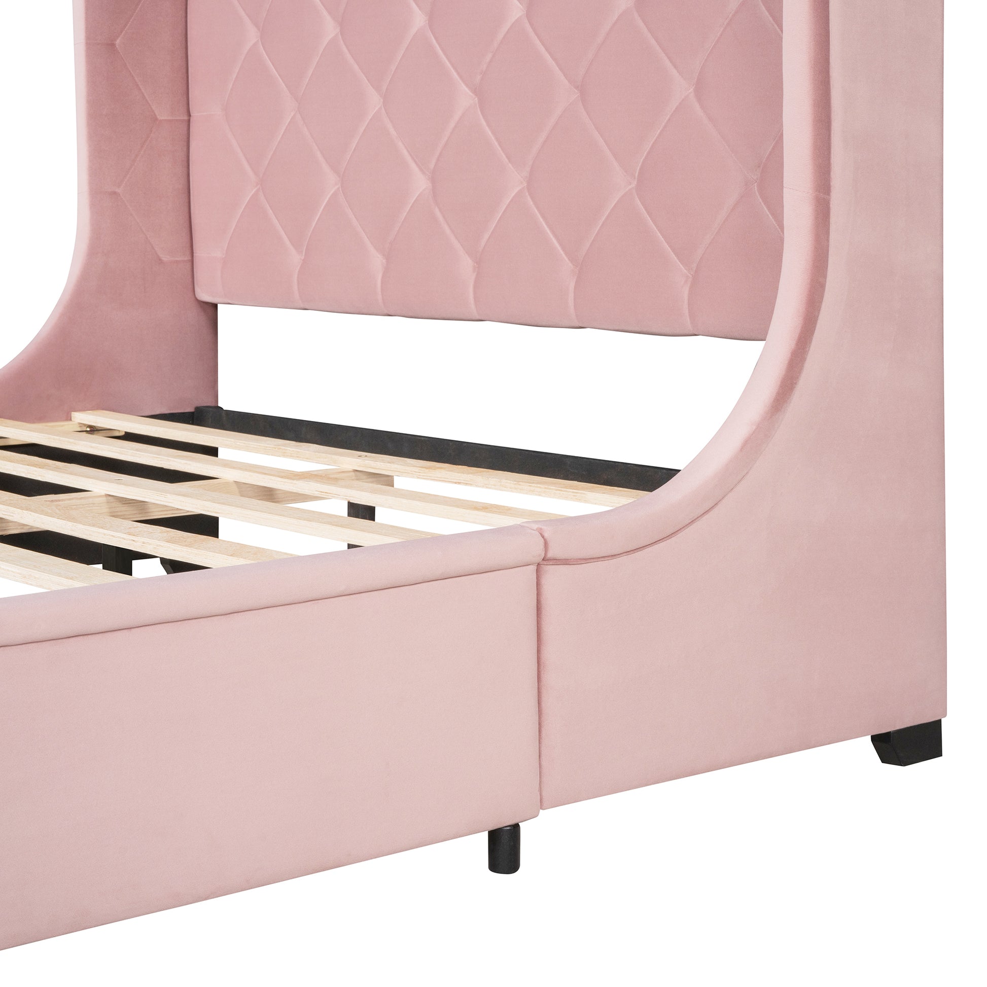 Queen Size Storage Bed Velvet Upholstered Platform Bed With Wingback Headboard And A Big Drawer Pink Pink Upholstered