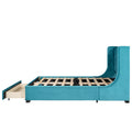 Queen Size Storage Bed Velvet Upholstered Platform Bed With Wingback Headboard And A Big Drawer Blue Blue Upholstered