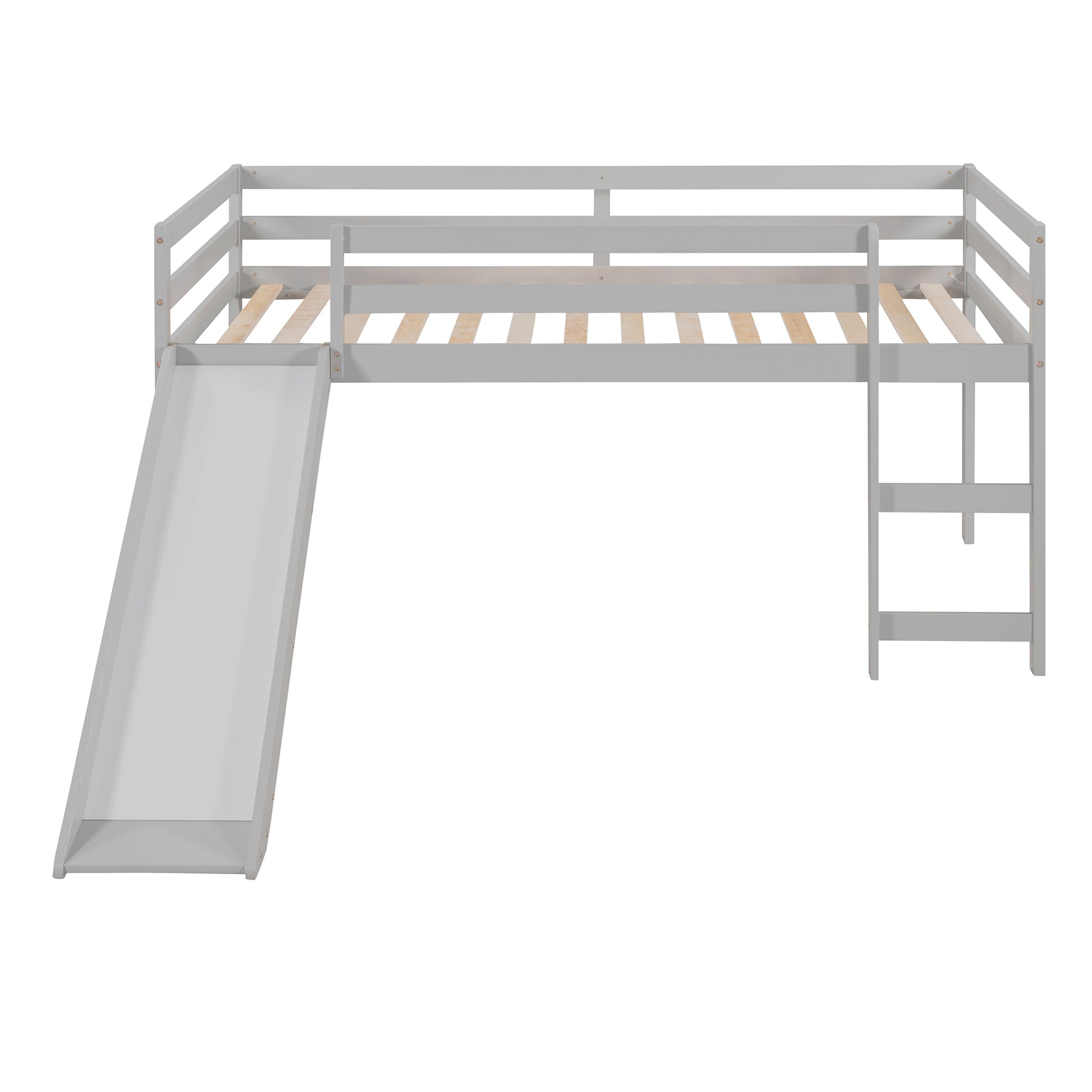 Loft Bed With Slide, Multifunctional Design, Twin Gray Old Sku: Wf191904Aae Gray Solid Wood