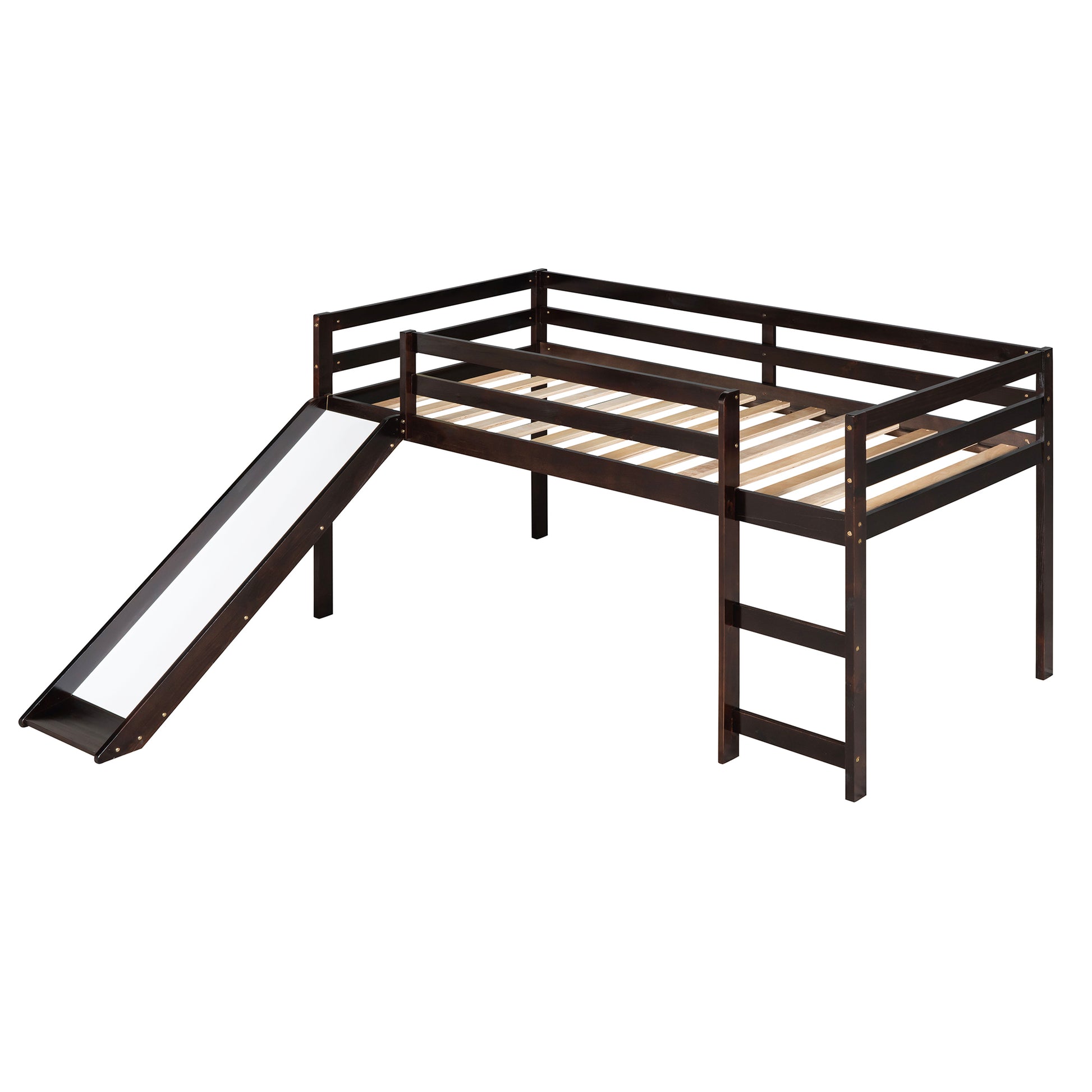 Loft Bed With Slide, Multifunctional Design, Twin Espresso Old Sku: Wf191904Aap Espresso Solid Wood