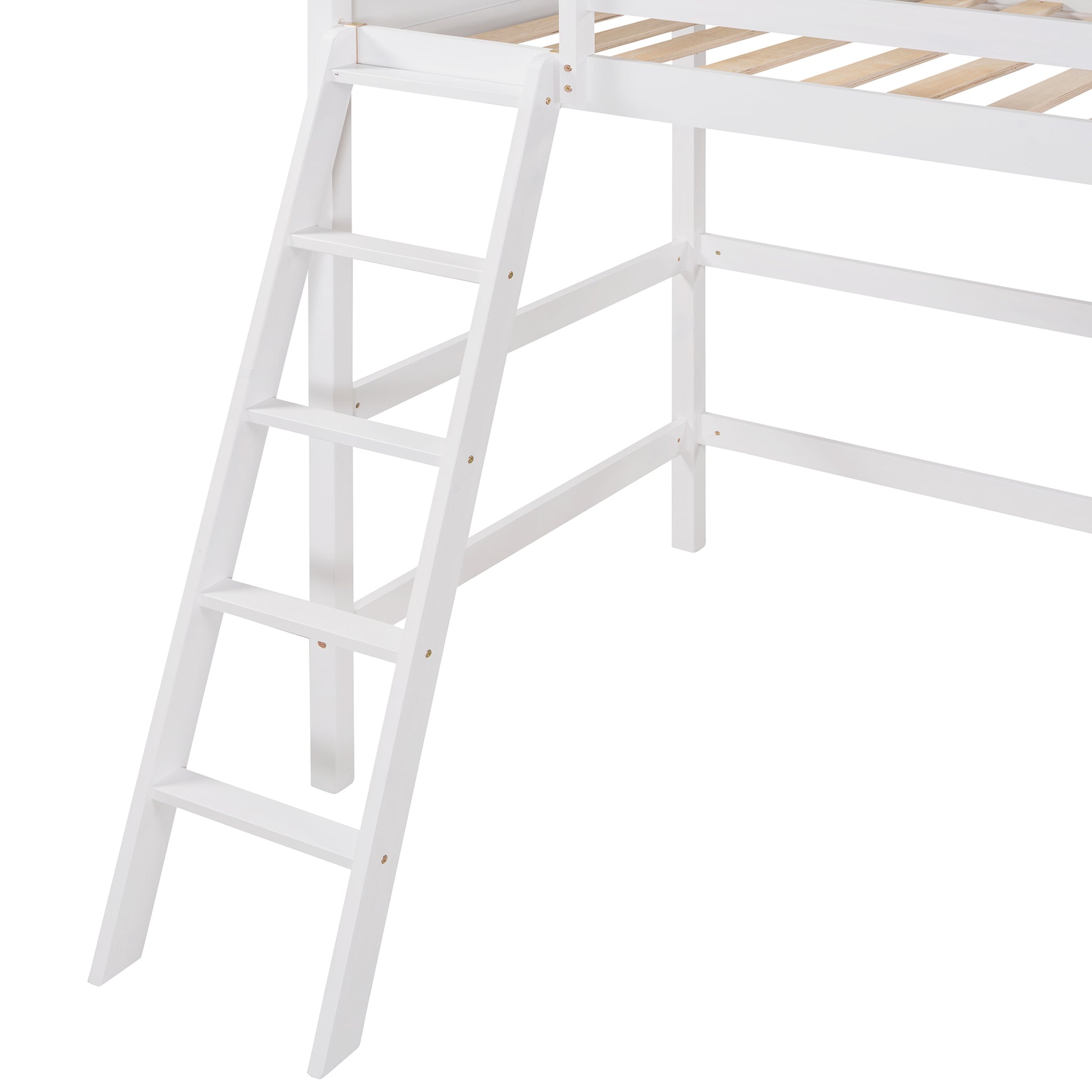 Solid Wood Twin Size Loft Bed With Ladder White Old Sku: Wf191903Aak White Solid Wood