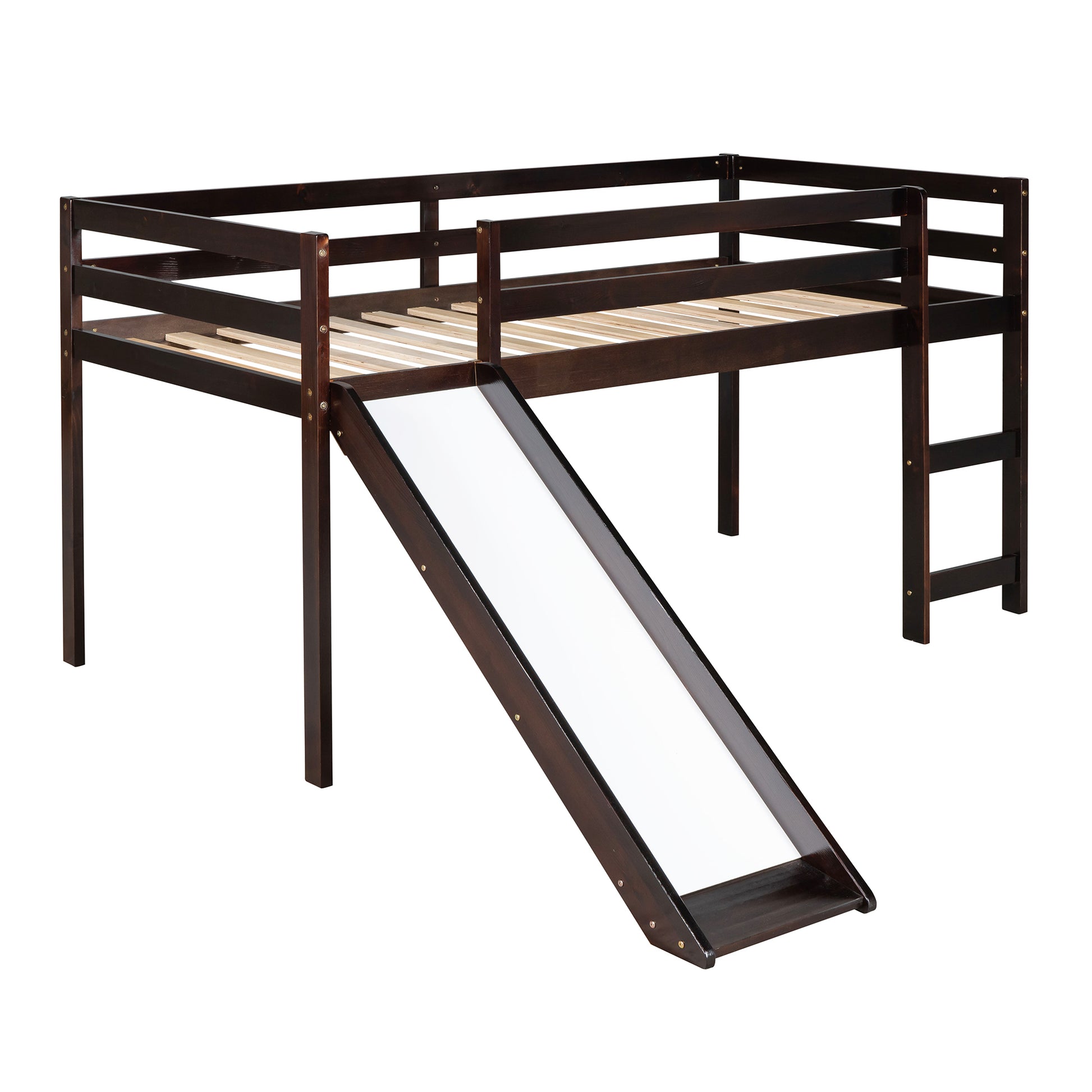 Loft Bed With Slide, Multifunctional Design, Twin Espresso Old Sku: Wf191904Aap Espresso Solid Wood