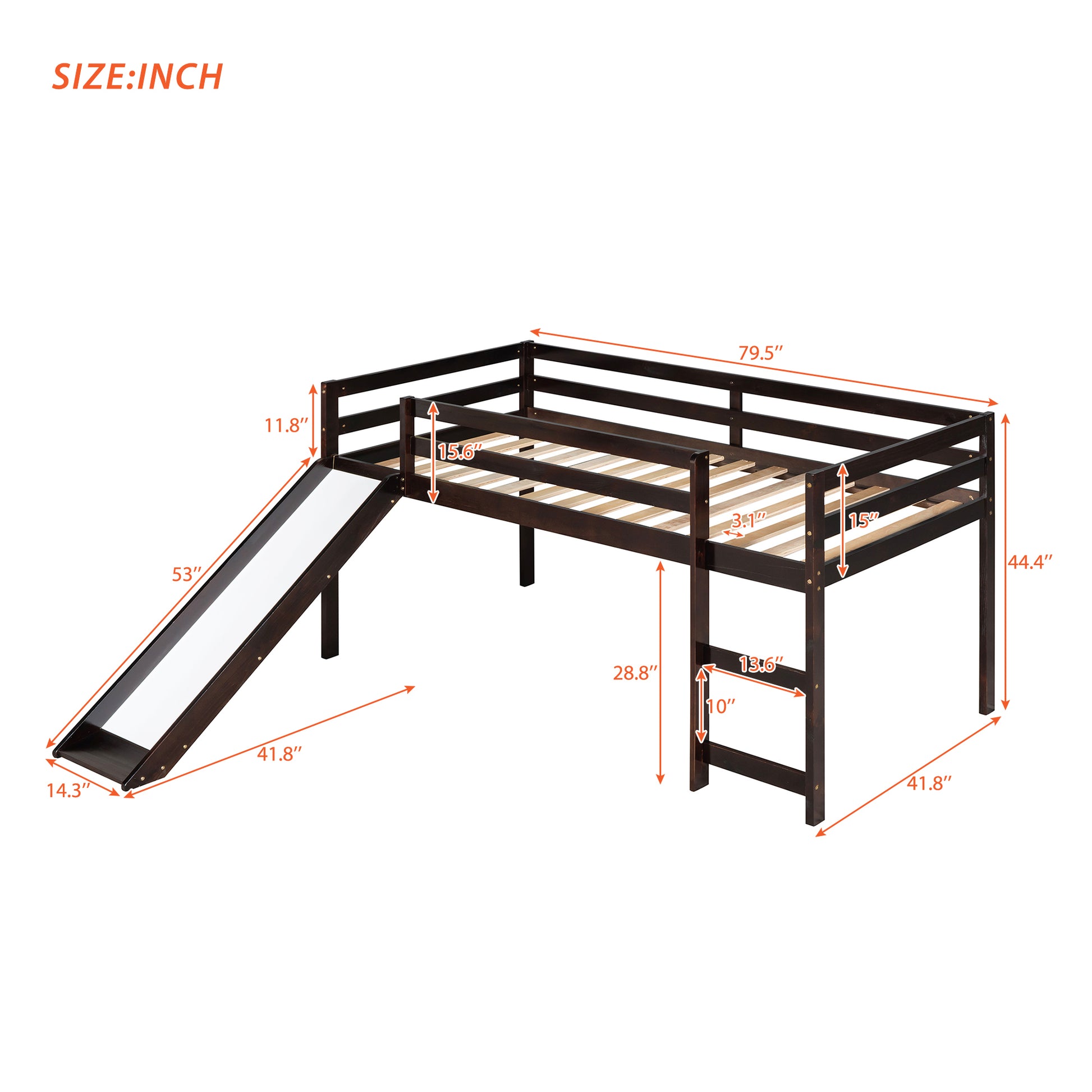 Loft Bed With Slide, Multifunctional Design, Twin Espresso Old Sku: Wf191904Aap Espresso Solid Wood