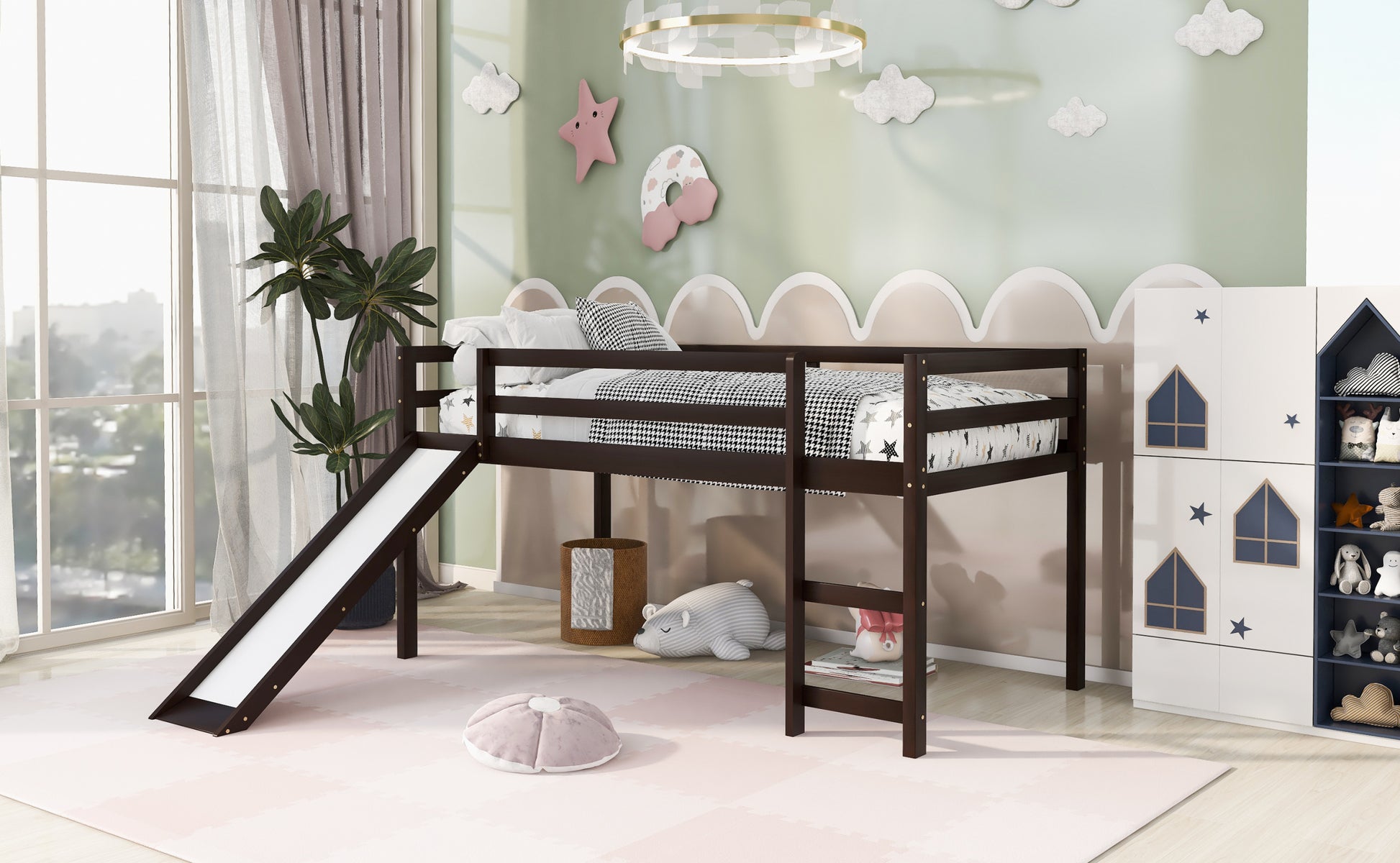 Loft Bed With Slide, Multifunctional Design, Twin Espresso Old Sku: Wf191904Aap Espresso Solid Wood