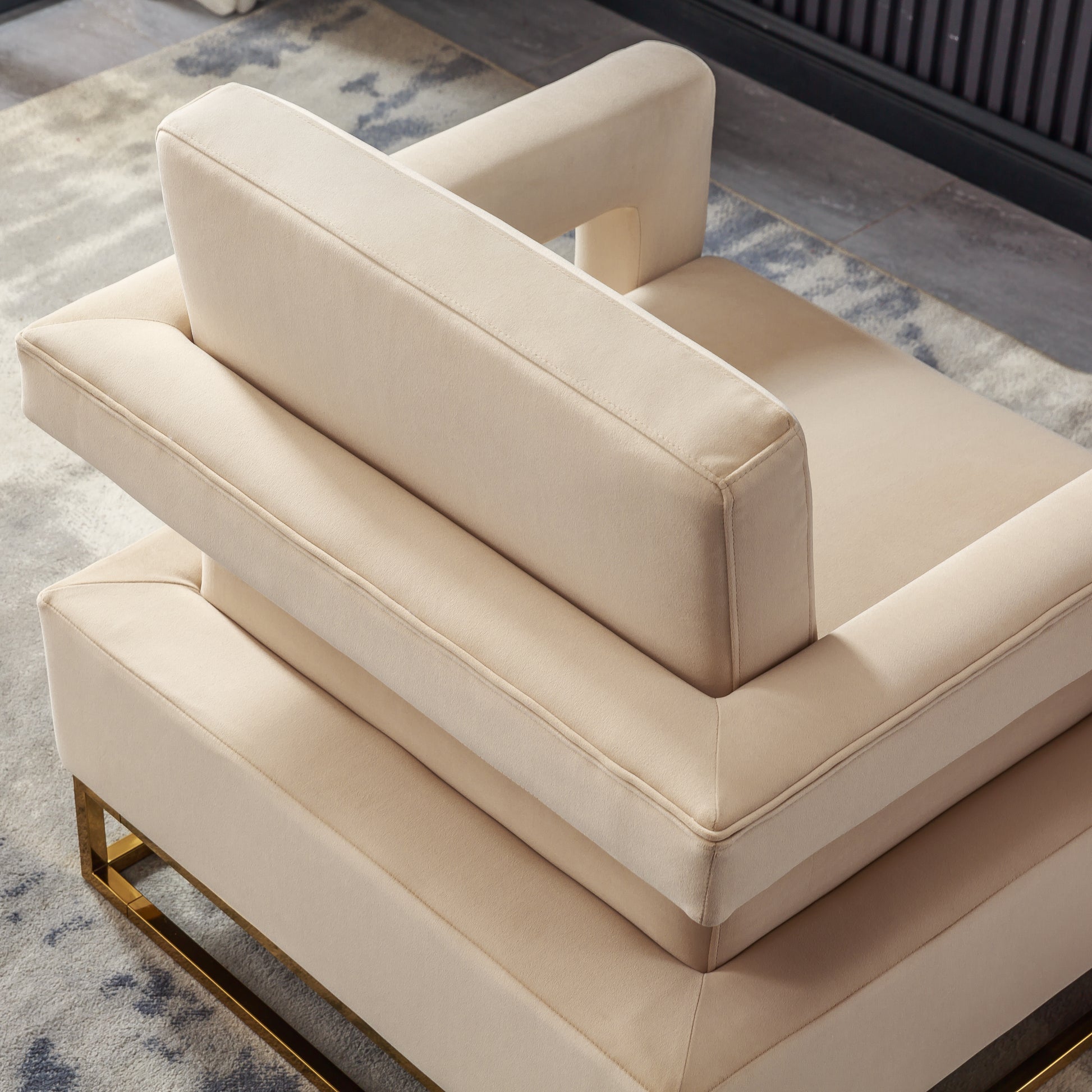 Modern Velvet Accent Chair, Elegant Armchair With Stainless Steel Base Cream Velvet