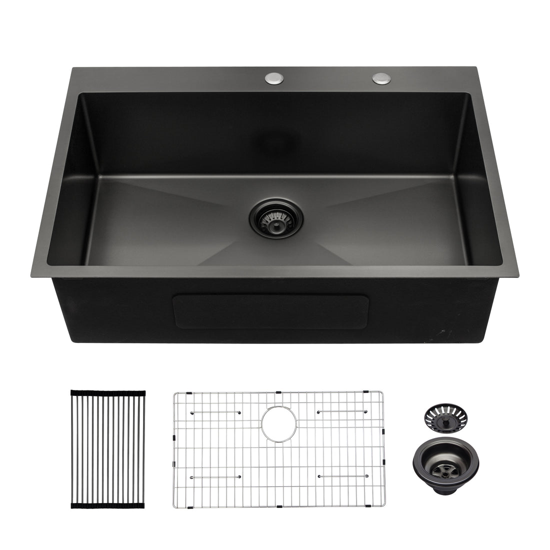 30X22 Inch Kitchen Sink Drop In Gunmetal Black 16 Gauge Stainless Steel 30" Single Bowl Topmount Kitchen Sink Basin Gunmetal Black Stainless Steel