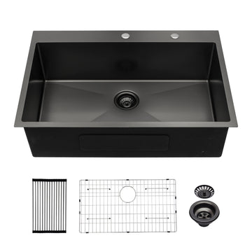 30X22 Inch Kitchen Sink Drop In Gunmetal Black 16 Gauge Stainless Steel 30" Single Bowl Topmount Kitchen Sink Basin Gunmetal Black Stainless Steel