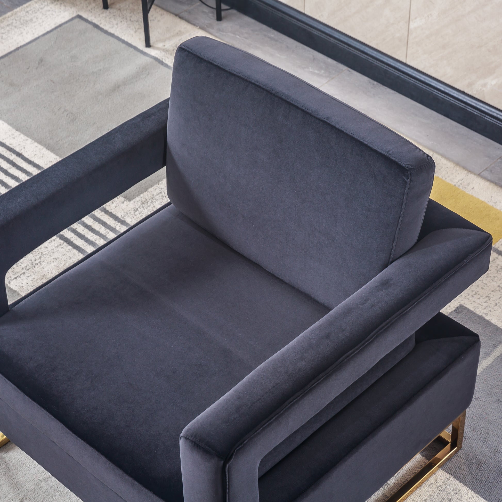 Modern Velvet Accent Chair, Elegant Armchair With Stainless Steel Base Black Velvet