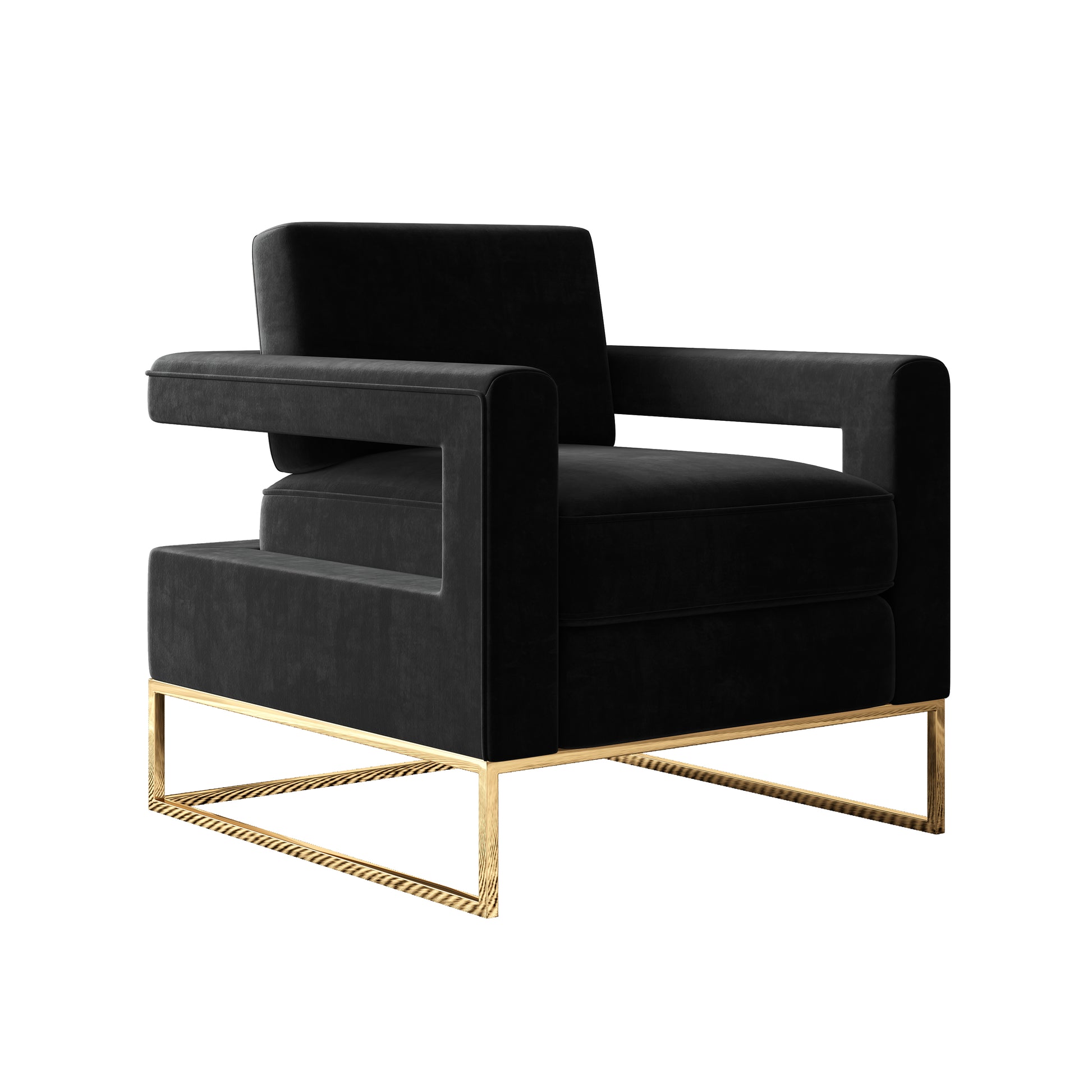 Modern Velvet Accent Chair, Elegant Armchair With Stainless Steel Base Black Velvet