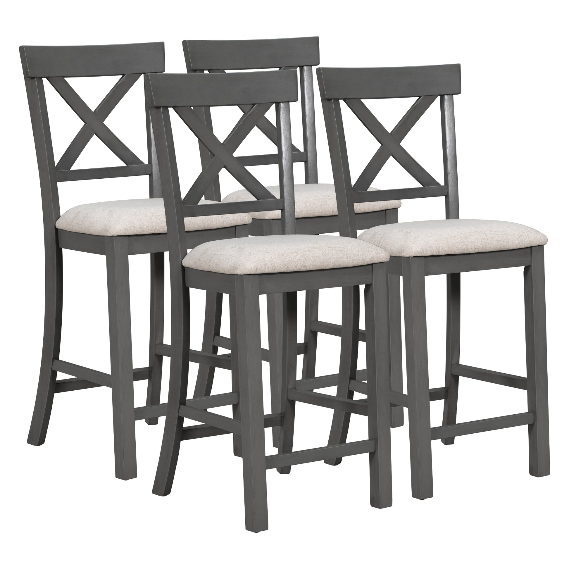 6 Piece Counter Height Dining Table Set Table With Shelf 4 Chairs And Bench For Dining Room Gray Gray Solid Wood