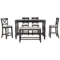 6 Piece Counter Height Dining Table Set Table With Shelf 4 Chairs And Bench For Dining Room Espresso Espresso Solid Wood