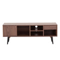Mid Century Modern Low Profile Media Console Tv Stand, Walnut Walnut Wood Stainless Steel
