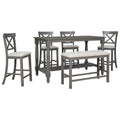 6 Piece Counter Height Dining Table Set Table With Shelf 4 Chairs And Bench For Dining Room Gray Gray Solid Wood